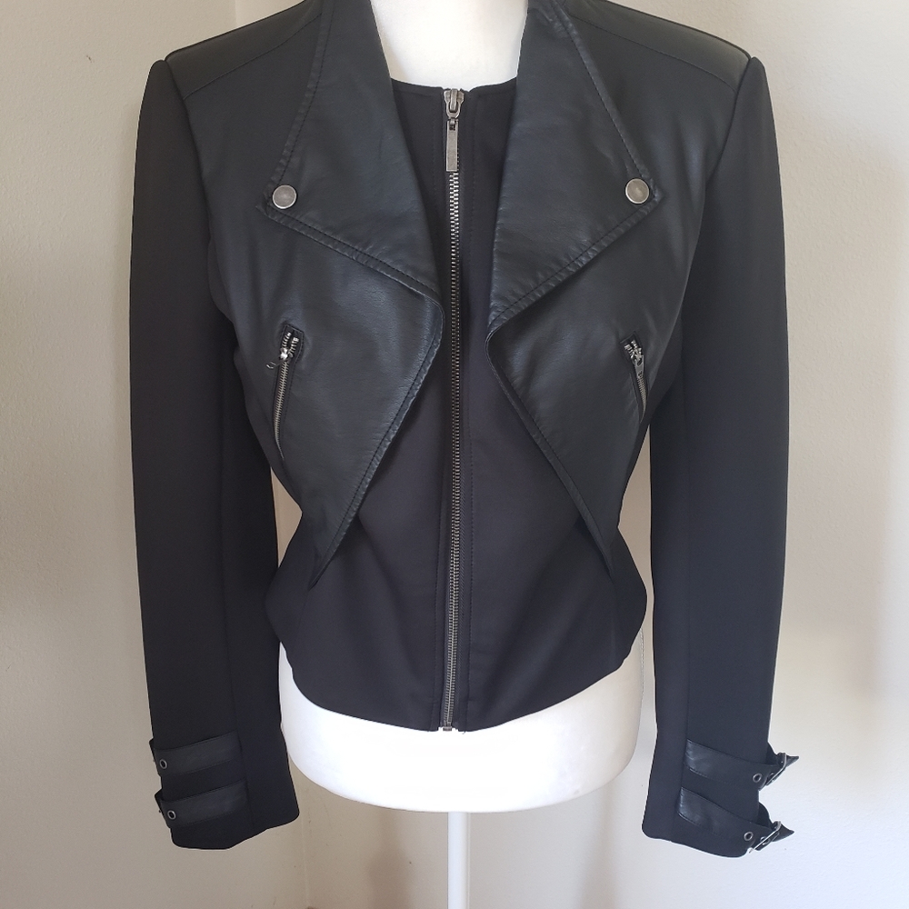 BEBE Black Vegan Leather Moto Jacket